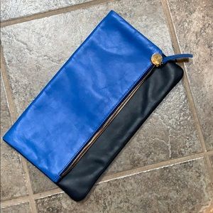 Clare Vivier fold over clutch in 2 toned blue